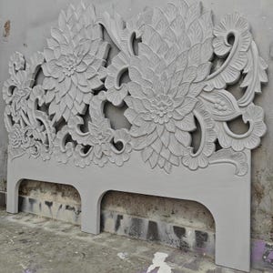 Home Decoration Grey Wash Mandala Wall Panel Flower Carved Bed Headboard Luxury Residence Plaques Decor