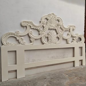 Wooden Bed Headboard Rustic Off White Wash with Legs Bed Headboard Wall Decor Bed Decor