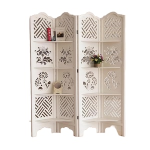 Whitewashed Wood Room Divider: Modern Foldable Privacy Screen