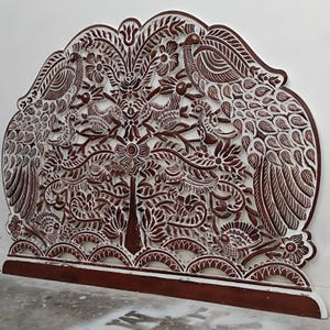 Peacock Bed Decor White Wash Flower Carved Bed Headboard Hand Crafted Panels Wall Decor Home Decor