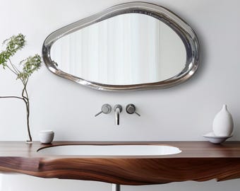 Exclusive Mirror | Chrome Mirror | Handmade Mirror | Home Decor Mirror | Asymmetrical Mirror | Bathroom Mirror | Vanity Mirror | Wavy Mirror
