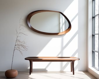 Real Walnut Frame Mirror | Home Decor Mirror | Asymmetrical Mirror | Irregular Mirror | Farmhouse Mirror | Wood Mirror for Wall