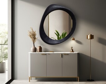 ULIKE Espejo De Pared Irregular, Espejo Asimétrico Negro De 24 X 32 Pulgadas, Espejos Abstractos Para Decoración De Pared, Espejo De Tocador Moderno Para Baño, Espejo Montado En La Pared Para