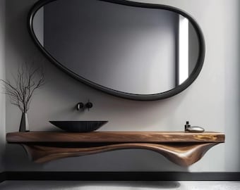 Exclusive Wooden Frame Mirror | Bathroom Mirror | Home Decor Mirror | Asymmetrical Mirror | Irregular Mirror | Wood Mirror for Wall