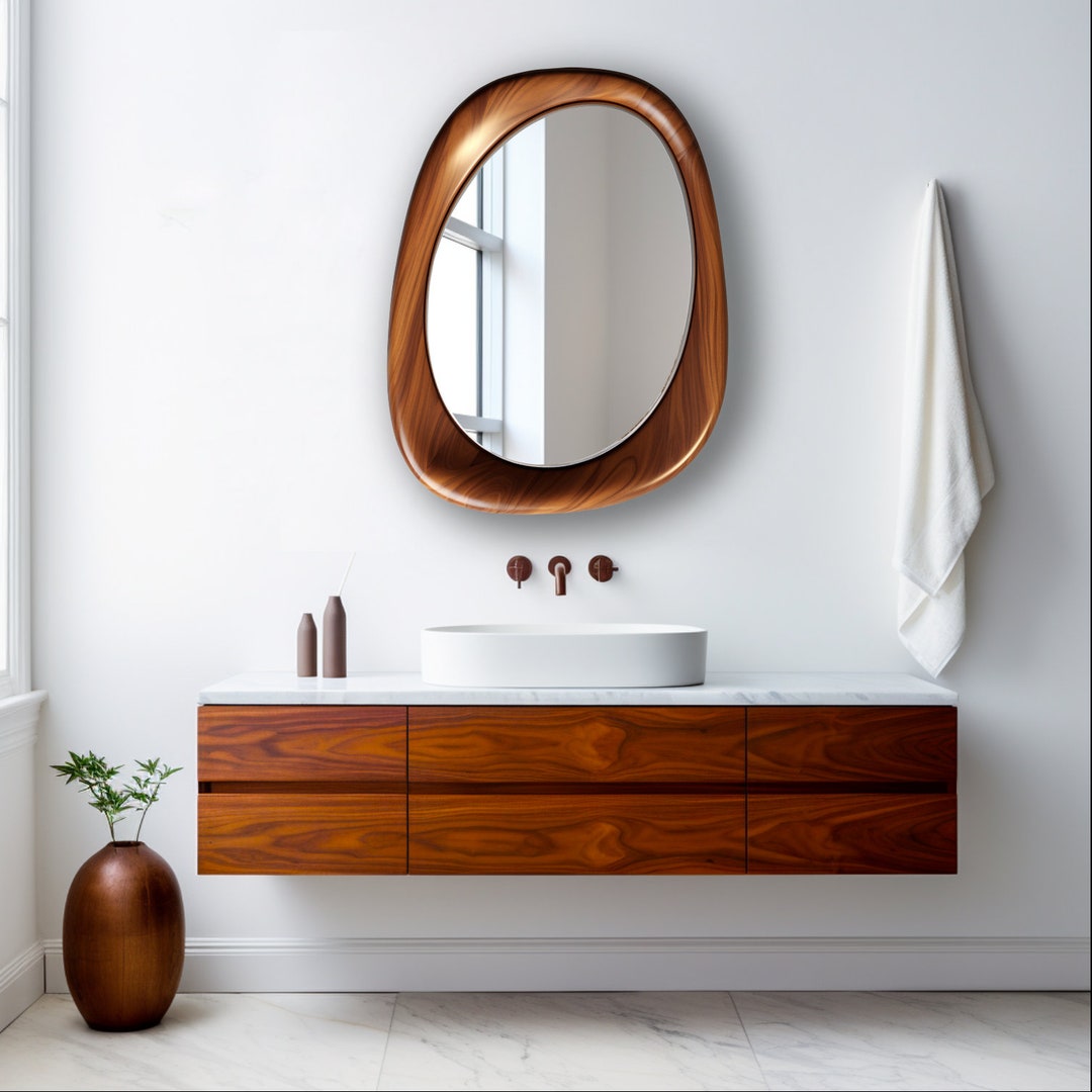 Walnut Wooden Frame Mirror | Home Decor Mirror | Asymmetrical Mirror ...