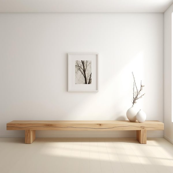 Banco de madera natural: banco de entrada moderno de mediados de siglo hecho a mano