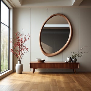 Wooden Frame Mirror | Home Decor Mirror | Asymmetrical Mirror | Irregular Mirror | Bathroom Mirror | Vanity Mirror | Wavy Mirror,