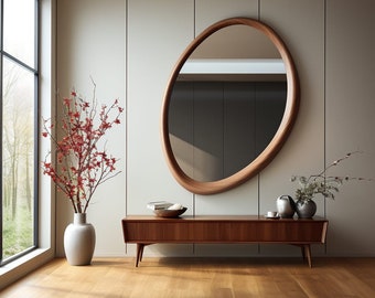 Wooden Frame Mirror | Home Decor Mirror | Asymmetrical Mirror | Irregular Mirror | Bathroom Mirror | Vanity Mirror | Wavy Mirror,