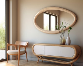 Wooden Frame Mirror | Home Decor Mirror | Asymmetrical Mirror | Irregular Mirror | Bathroom Mirror | Vanity Mirror | Wavy Mirror,