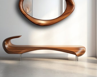 Surf Wave Wooden Bench, Exclusive Bench, Artistic Wooden Bench,  Entryway Bench