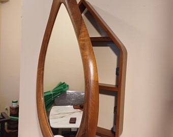 Custom Design Mirror | Hidden Cabinet Walnut Wooden Mirror Teardrop