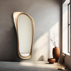 Gold Framed Full Length Mirror: Elegant Home Decor, Asymmetrical, Irregular, Handmade Mirror