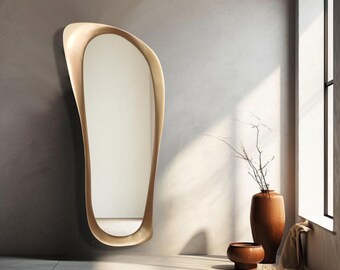 Gold Framed Full Length Mirror | Home Decor Mirror | Asymmetrical Mirror | Irregular Mirror | Entryway Mirror | Wood Mirror for Wall