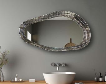 Hollywood Exclusive Mirror | Glittering Mirror | Home Decor Mirror | Asymmetrical Mirror | Bathroom Mirror | Vanity Mirror | Wavy Mirror