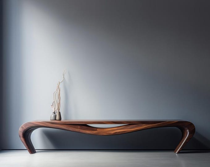 Featured listing image: Walnut Wooden Bench, Modern Wooden Bench, Mid-Century Bench, Entryway Bench, Handmade Bench