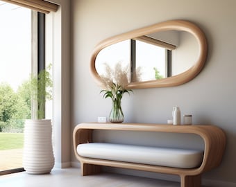 Wooden Frame Mirror | Home Decor Mirror | Asymmetrical Mirror | Irregular Mirror | Bathroom Mirror | Vanity Mirror | Wavy Mirror,