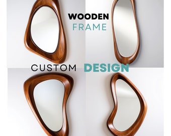 Custom Design Bench and Mirror, Walnut Wooden Bench and Walnut Frame Mirror
