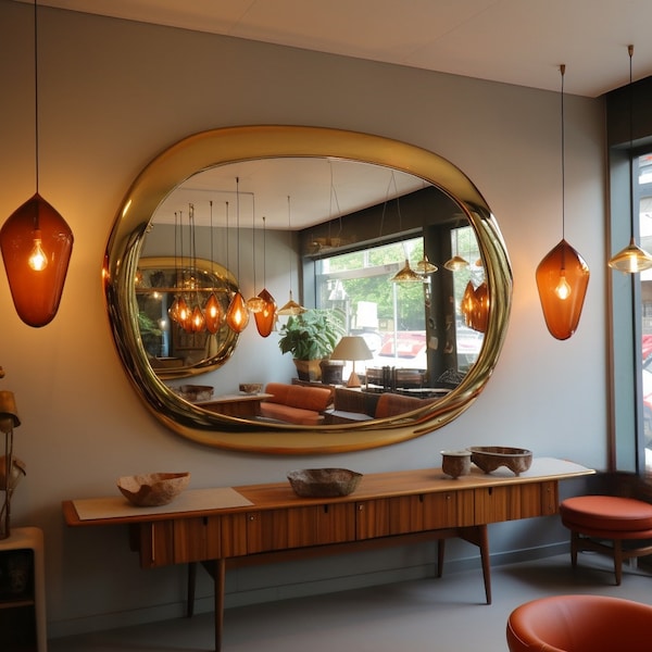 Asymmetric Gold Frame Mirror: Modern Home and Wall Decor, Bathroom, Living room Mirror