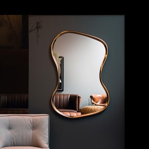 Exclusive Gold Frame Mirror | Home Decor Mirror | Asymmetrical Mirror | Irregular Mirror | Bathroom Mirror | Vanity Mirror | Unique Mirror