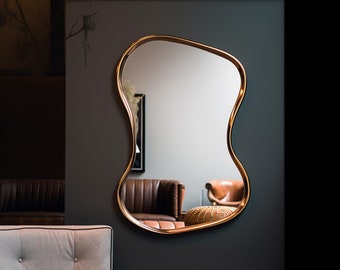 Exclusive Gold Frame Mirror | Home Decor Mirror | Asymmetrical Mirror | Irregular Mirror | Bathroom Mirror | Vanity Mirror | Unique Mirror