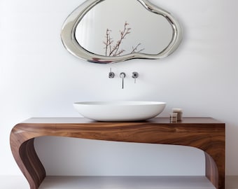 Exclusive Mirror | Chrome Mirror | Handmade Mirror | Home Decor Mirror | Asymmetrical Mirror | Bathroom Mirror | Vanity Mirror | Wavy Mirror