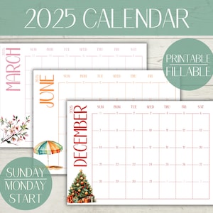 2025 Calendar Printable Fillable 2025 Calendar 2025 Monthly Calendar 2025 Monthly Planner 2025 Wall Calendar 2025 Digital Calendar 2025 Year