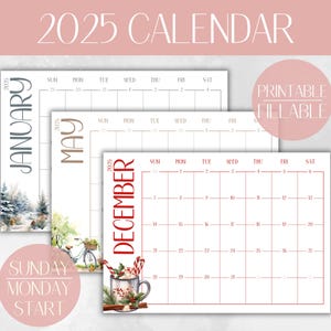 2025 Calendar Printable Fillable 2025 Calendar 2025 Monthly Calendar 2025 Monthly Planner 2025 Wall Calendar 2025 Digital Calendar 2025 Year