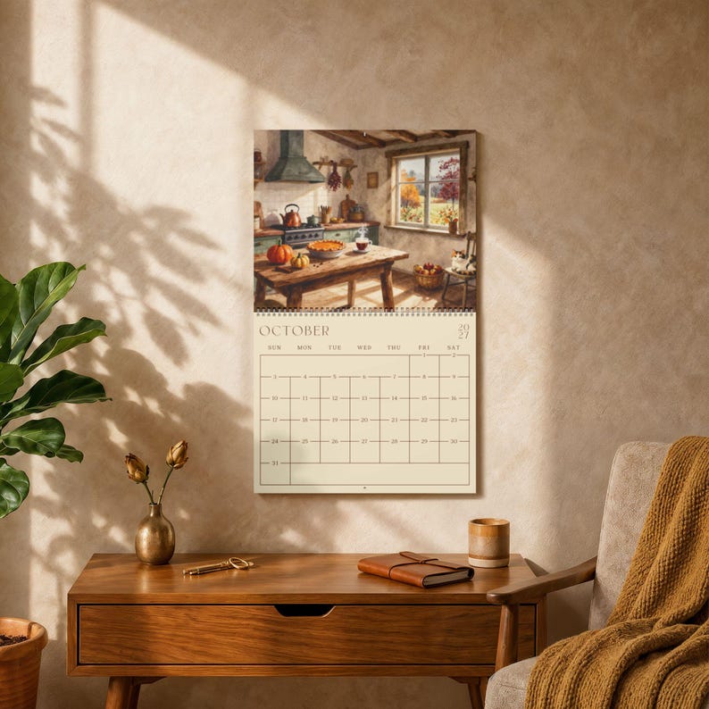 Calendario de pared para cocina 2027 Calendario vintage 2027 Calendario de acuarela 2027 para pared Inicio en domingo Decoración Regalo Regalo de Navidad imagen 3