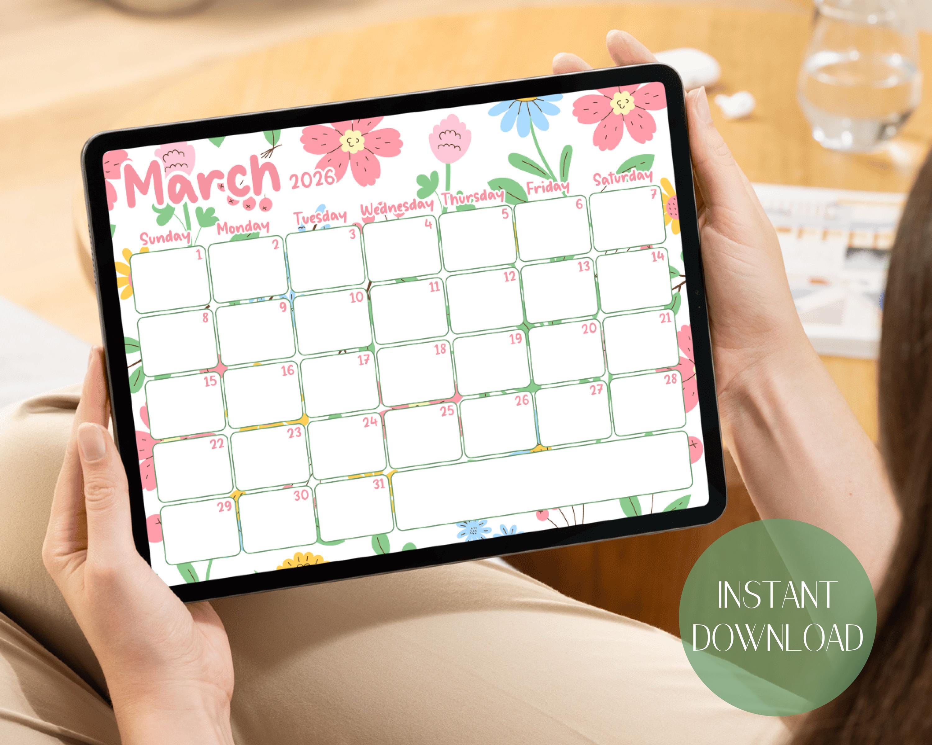 March 2026 Printable Calendar | Spring Floral Planner (digital Download ...