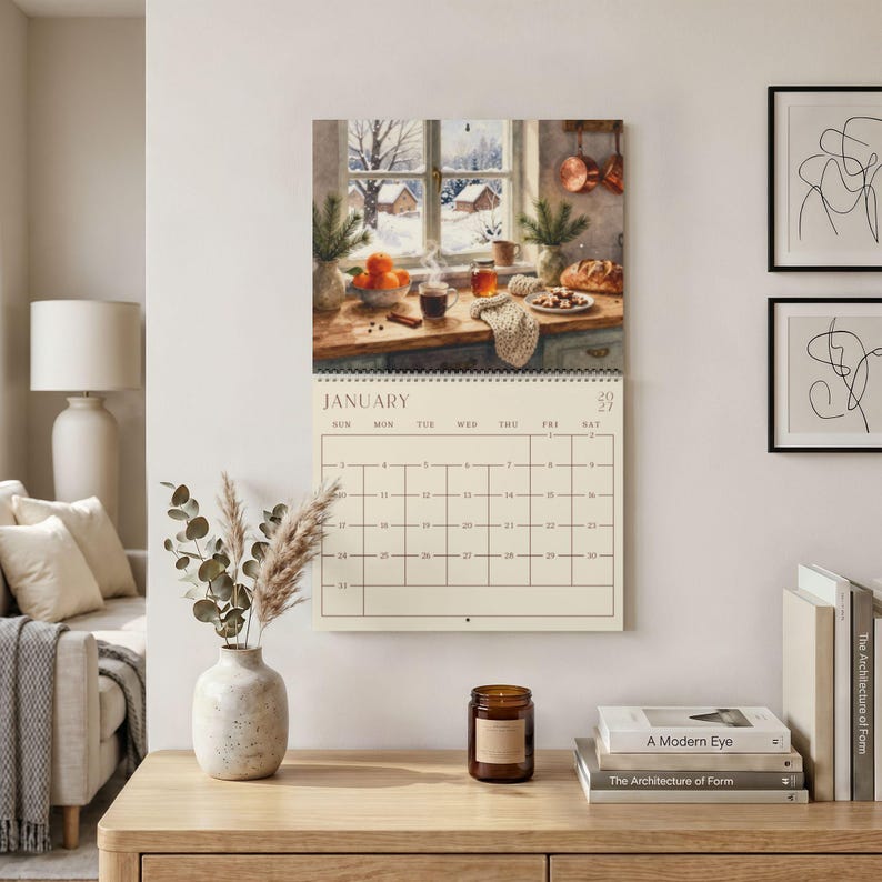 Calendario de pared para cocina 2027 Calendario vintage 2027 Calendario de acuarela 2027 para pared Inicio en domingo Decoración Regalo Regalo de Navidad imagen 7