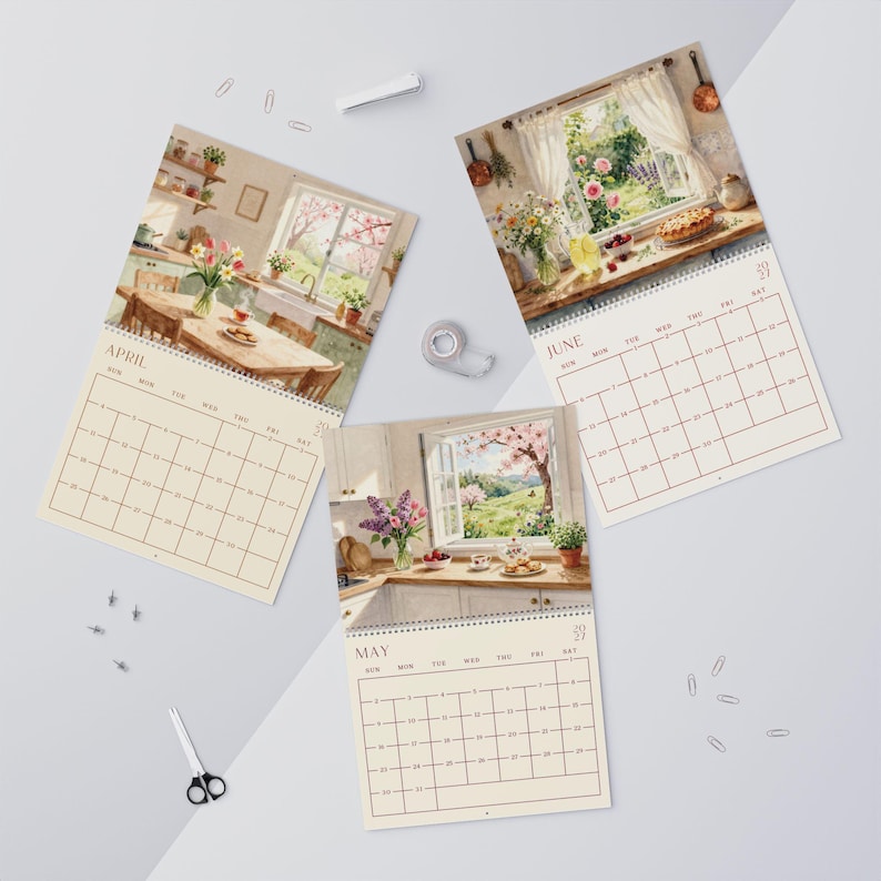 Calendario de pared para cocina 2027 Calendario vintage 2027 Calendario de acuarela 2027 para pared Inicio en domingo Decoración Regalo Regalo de Navidad imagen 14