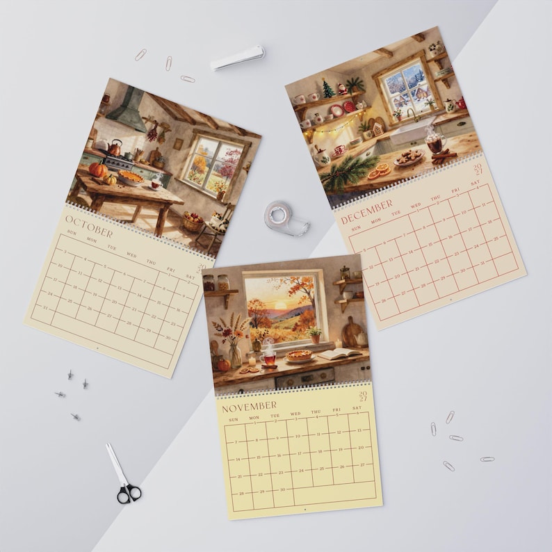 Calendario de pared para cocina 2027 Calendario vintage 2027 Calendario de acuarela 2027 para pared Inicio en domingo Decoración Regalo Regalo de Navidad imagen 16