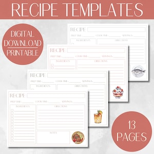 Printable Recipe Template: Illustrated Recipe Cards (Digital Download)