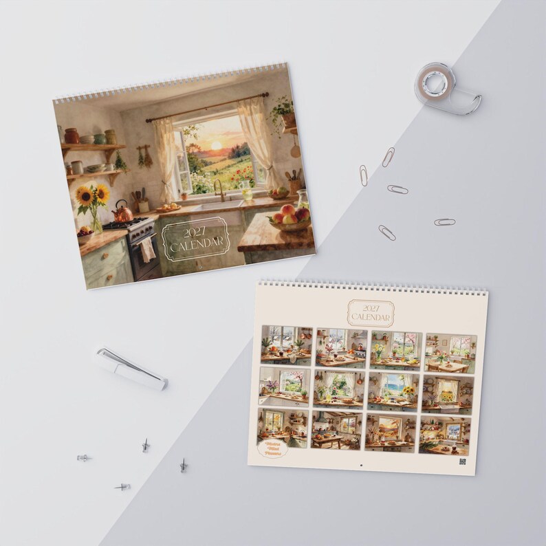 Calendario de pared para cocina 2027 Calendario vintage 2027 Calendario de acuarela 2027 para pared Inicio en domingo Decoración Regalo Regalo de Navidad imagen 12