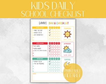 Kids Daily School Checklist: Fillable Chore Chart (Digital Download)