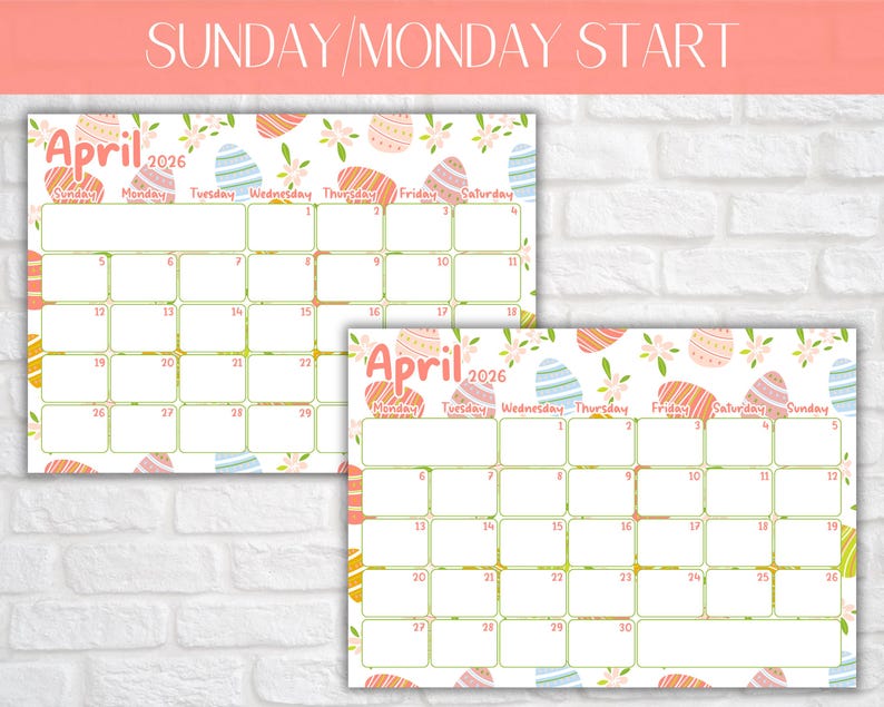 April 2026 Calendar | Easter Eggs Theme Planner (digital Download) - Etsy
