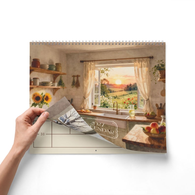 Calendario de pared para cocina 2027 Calendario vintage 2027 Calendario de acuarela 2027 para pared Inicio en domingo Decoración Regalo Regalo de Navidad imagen 5