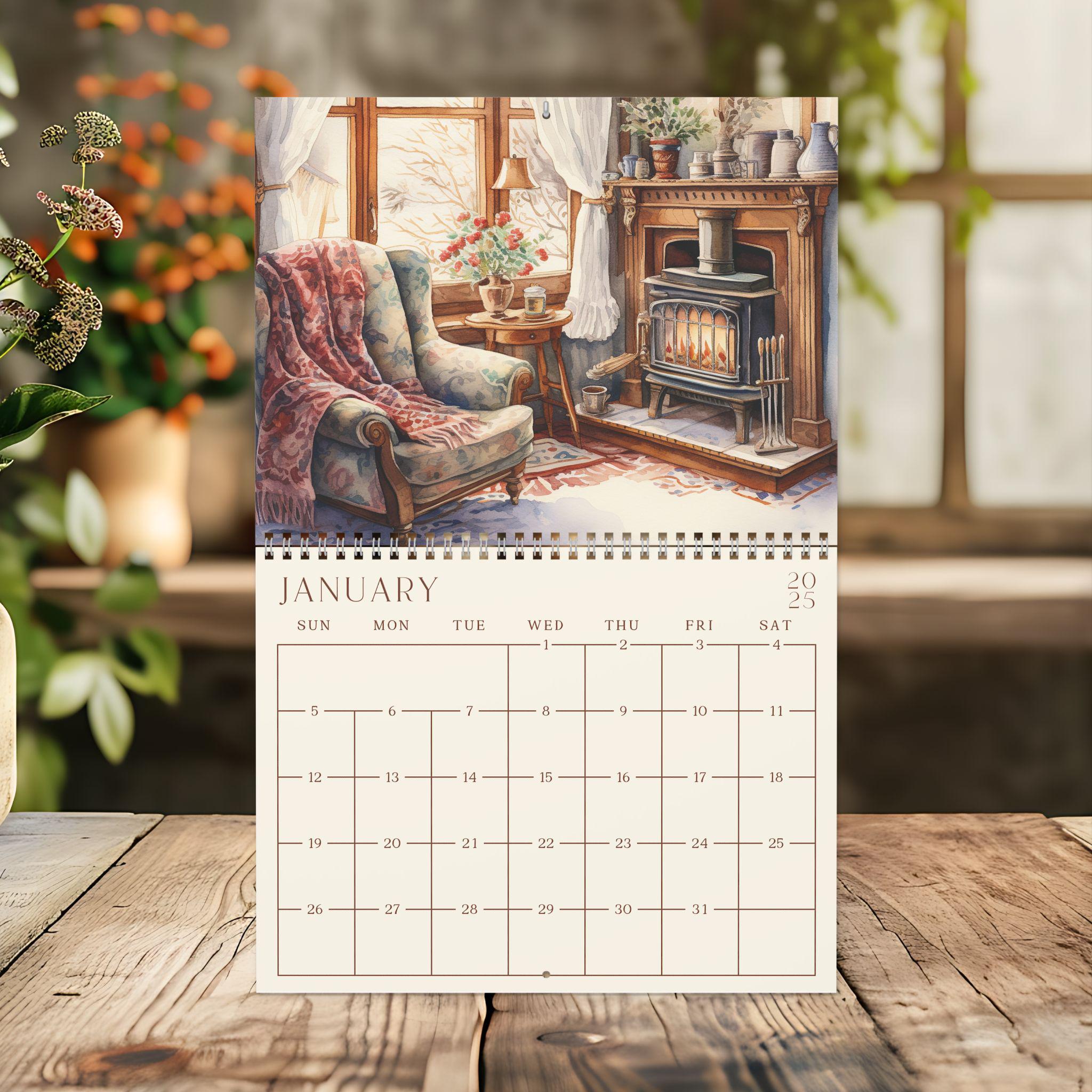 2025 Wall Calendar 2025 Cottagecore Calendar Watercolor Calendar Rustic