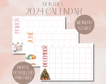 2024 Calendar | 2024 Calendar Printable | Calendar 2024 | Monthly Calendar |  2024 Year Calendar | Digital Calendar | Printable Calendar