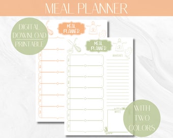 Weekly Meal Planner Printable: Family Grocery List Template (Digital Download)