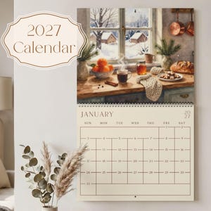 Calendario de pared para cocina 2027 Calendario vintage 2027 Calendario de acuarela 2027 para pared Inicio en domingo Decoración Regalo Regalo de Navidad imagen 1
