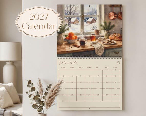 2027 Kitchen Wall Calendar 2027 Vintage Calendar 2027 Watercolor Calendar For Wall Sunday Start Decor Gift Christmas Gift
