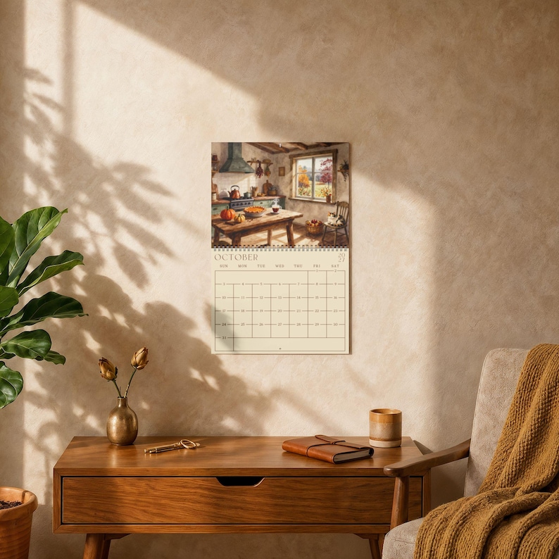 Calendario de pared para cocina 2027 Calendario vintage 2027 Calendario de acuarela 2027 para pared Inicio en domingo Decoración Regalo Regalo de Navidad imagen 2