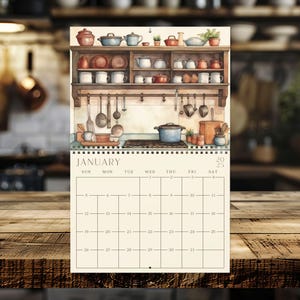 2025 Vintage Kitchen Calendar: Watercolor Wall Decor, Sunday Start