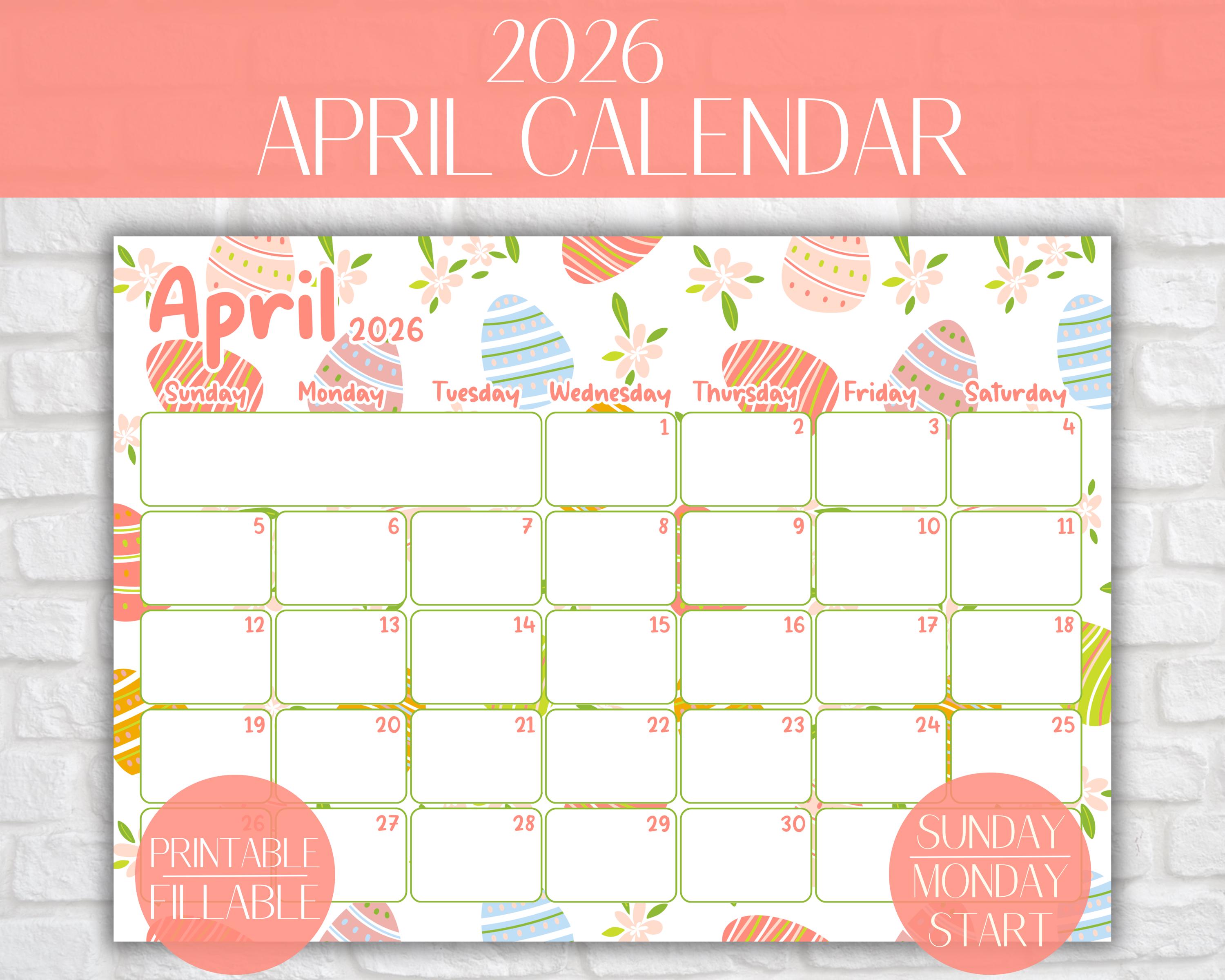 April 2026 Calendar | Easter Eggs Theme Planner (digital Download) - Etsy