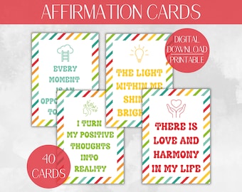 Printable Positive Affirmation Cards: 40 Quote Cards (Digital Download)