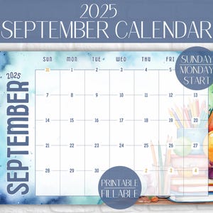 September 2025 Calendar Printable Fillable September Calendar 2025 September Planner 2025 Fall Planner 2025 Wall Autumn Calendar