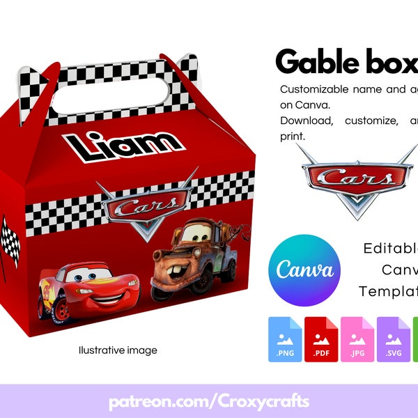 Cars Gable Box / Candy box / fichiers imprimables / svg png pdf svg / Modèles de boîtes à bonbons