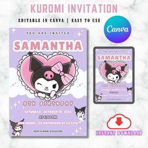Convite de desenho animado Convite de anime Convite de aniversário temático Convite de aniversário personalizável Convite Canva Download digital