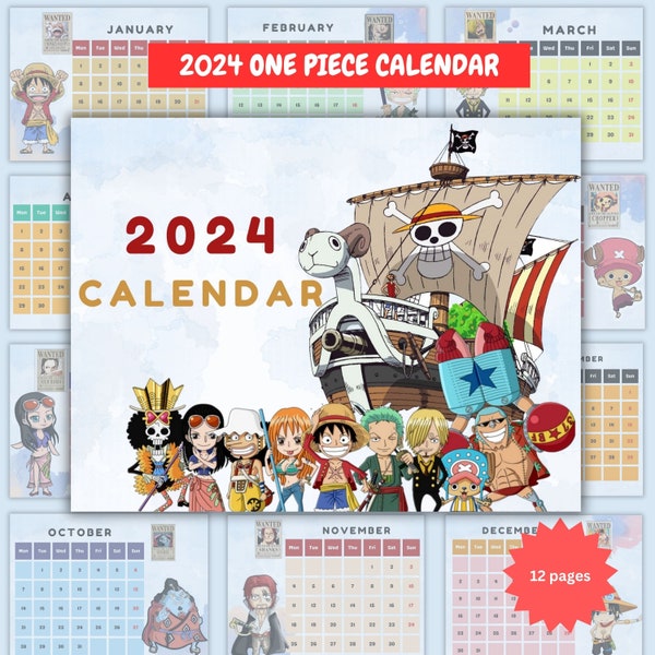 2024 One Piece Calendar | Printable Calendar | Anime Calendar | Digital Calendar